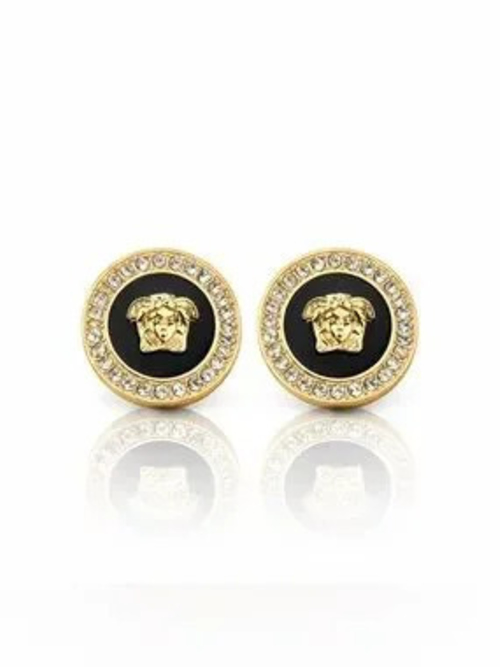 Gold Medusa Crystal Stud Earrings - Black Center